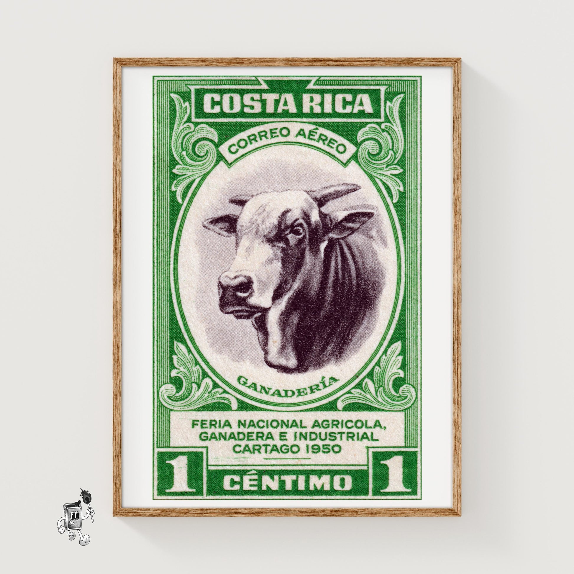 Horned Cow - vintage matchbox label print