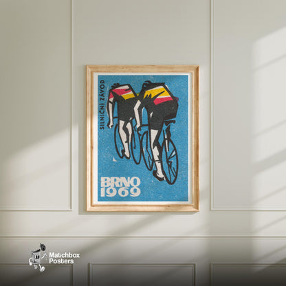Track Cycling World Championship Brno - vintage matchbox label print - bedroom mockup
