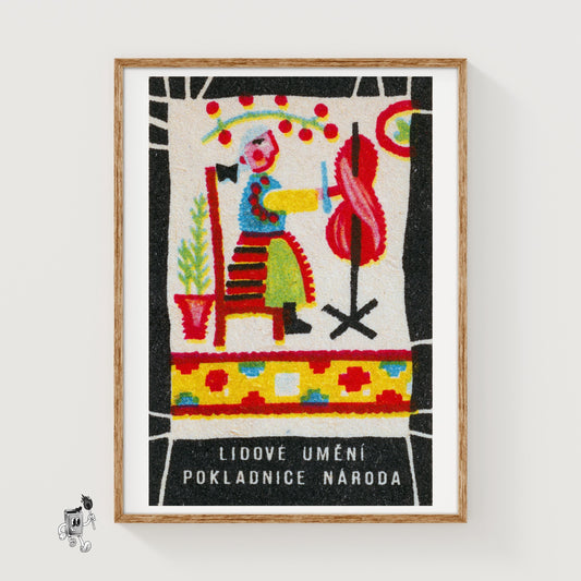 Weaving Folk Art - vintage matchbox label print