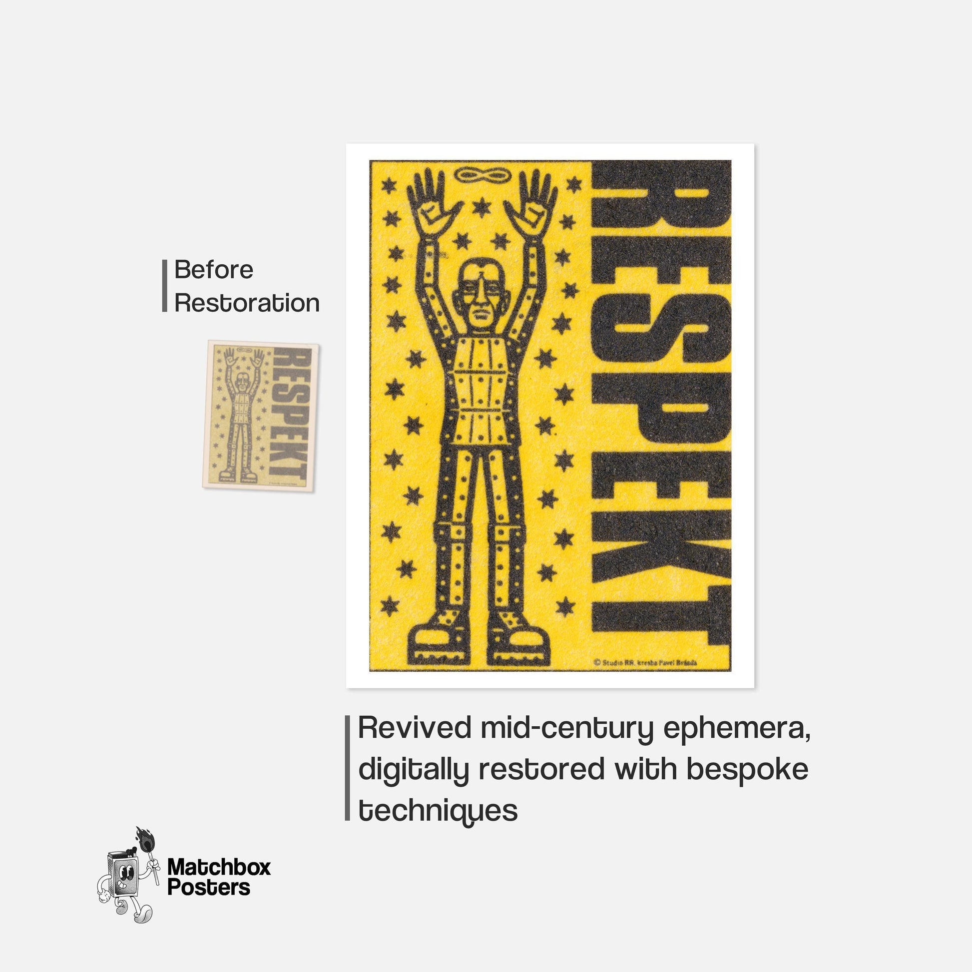 Respect Human Figure - vintage matchbox label print - framed wall art preview