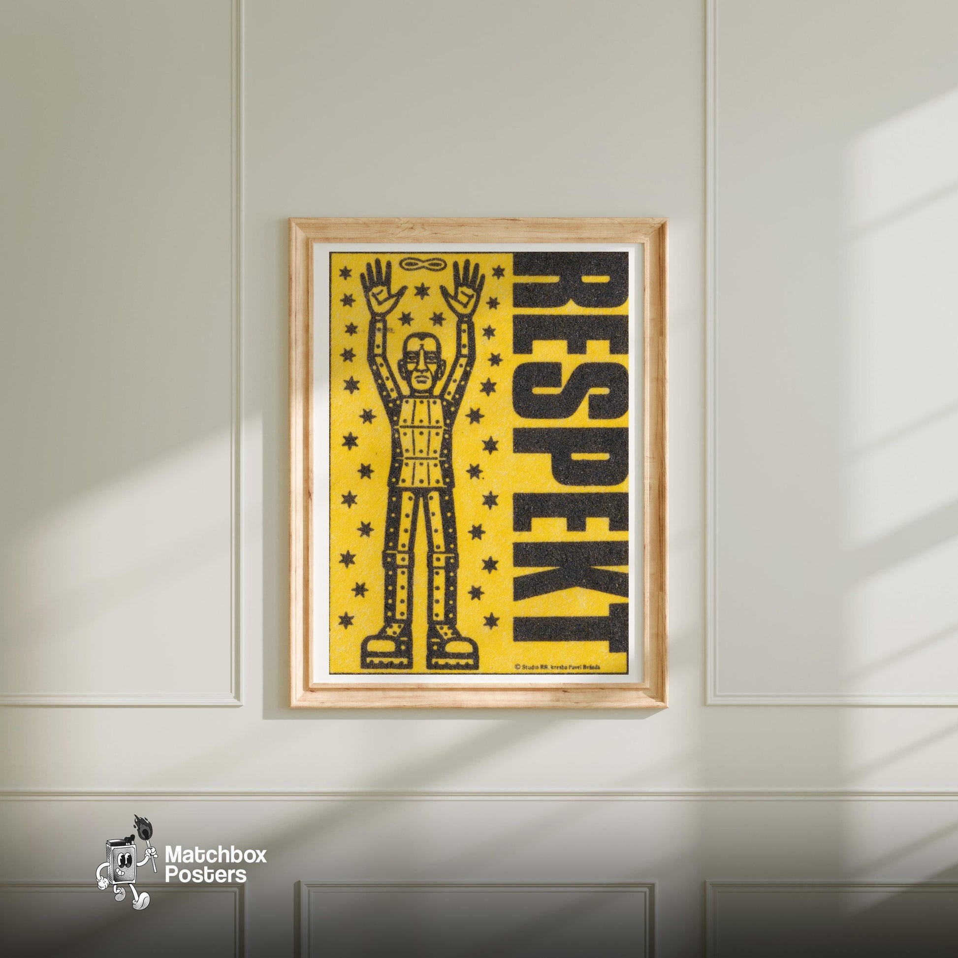 Respect Human Figure - vintage matchbox label print - bedroom mockup