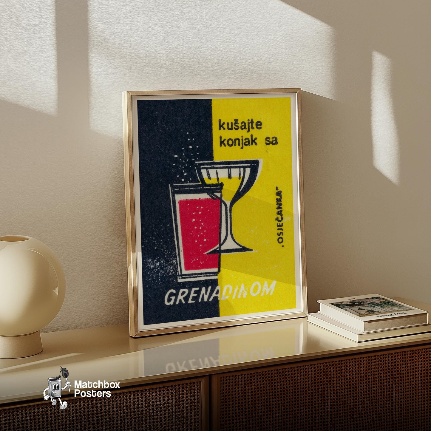 Cocktail Glass - vintage matchbox label print - size comparison