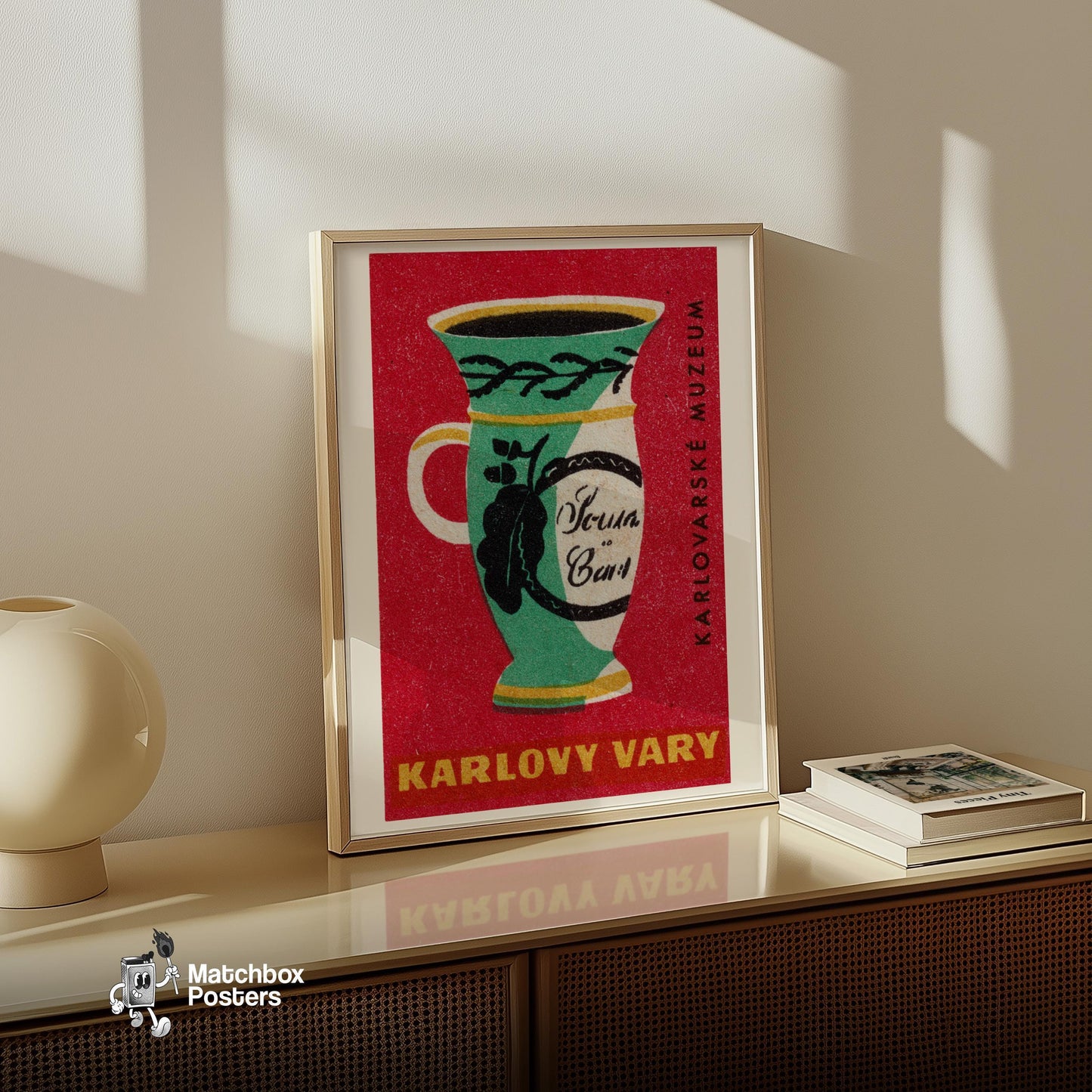 Decorative Ceramic Mug - vintage matchbox label print - bedroom mockup