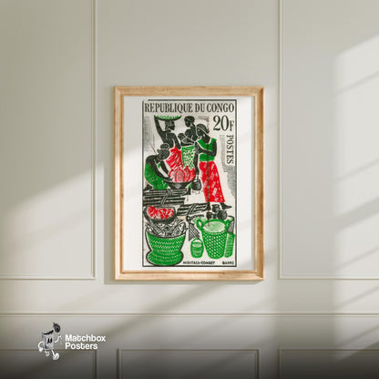 African Market - vintage matchbox label print - bedroom mockup