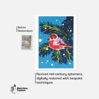 Red Bird - vintage matchbox label print - framed wall art preview