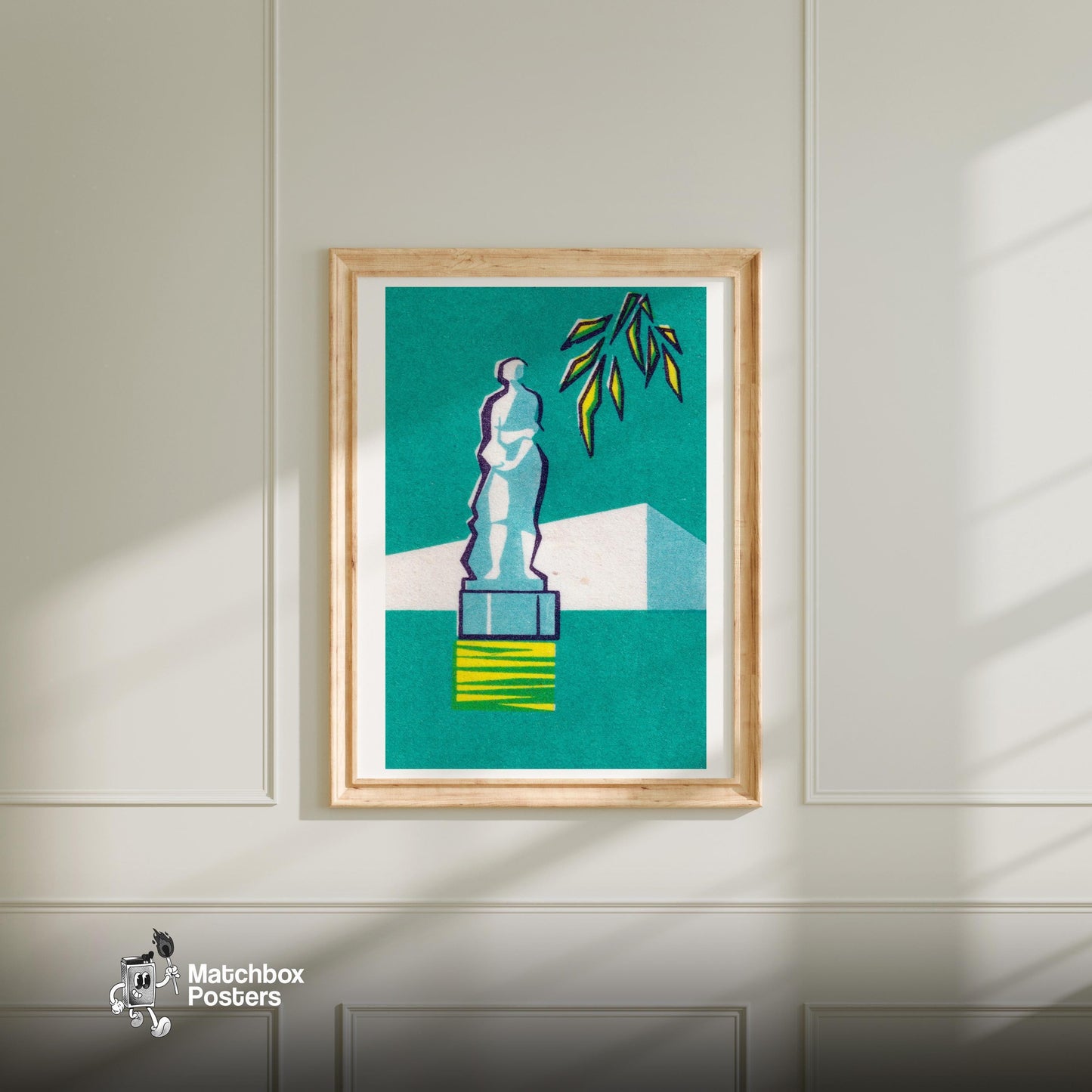 Statue Bust - vintage matchbox label print - bedroom mockup