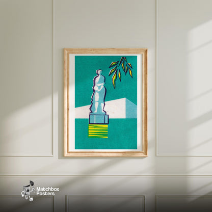 Statue Bust - vintage matchbox label print - bedroom mockup