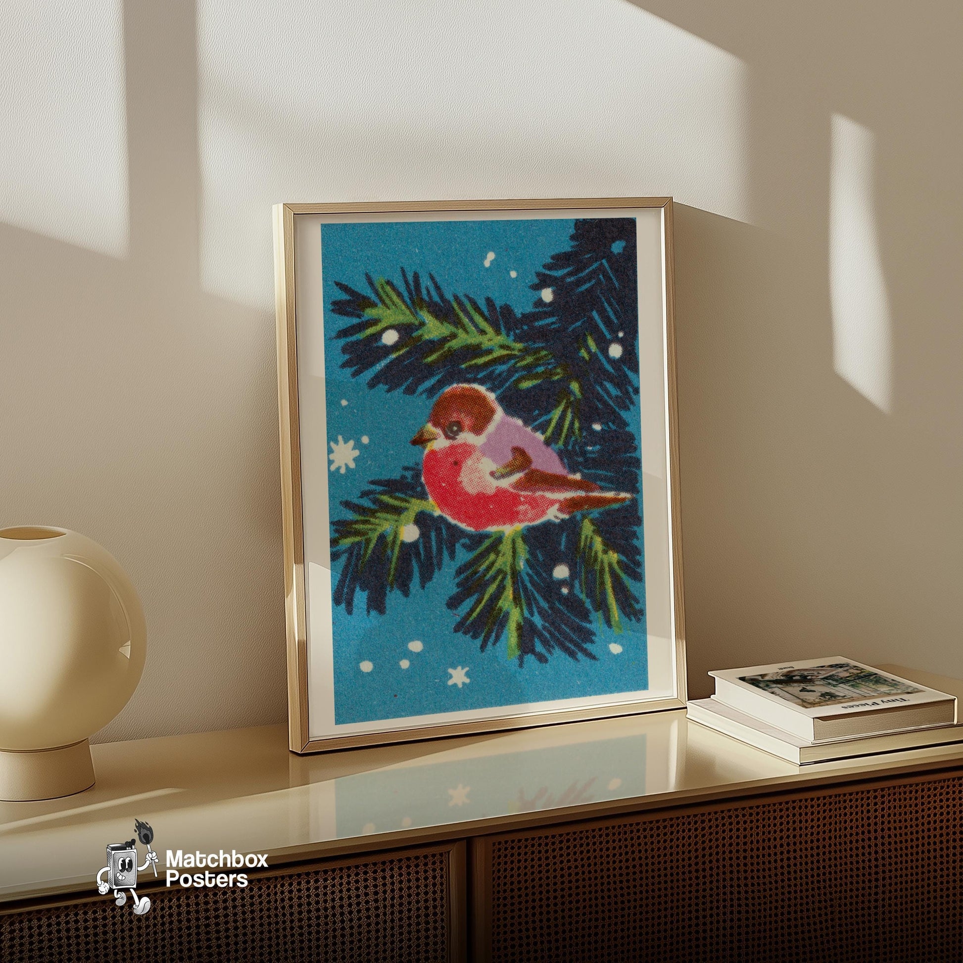 Red Bird - vintage matchbox label print - size comparison