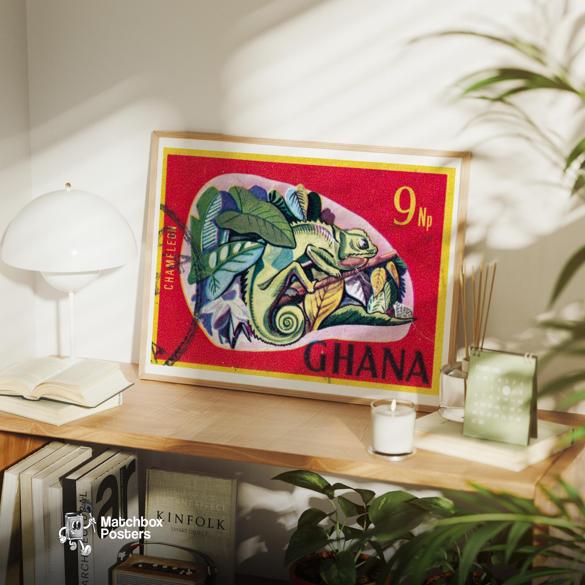Chameleon - vintage matchbox label print - office wall