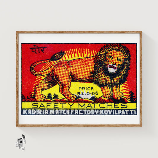 Lion - vintage matchbox label print