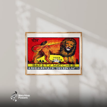 Lion - vintage matchbox label print - bedroom mockup