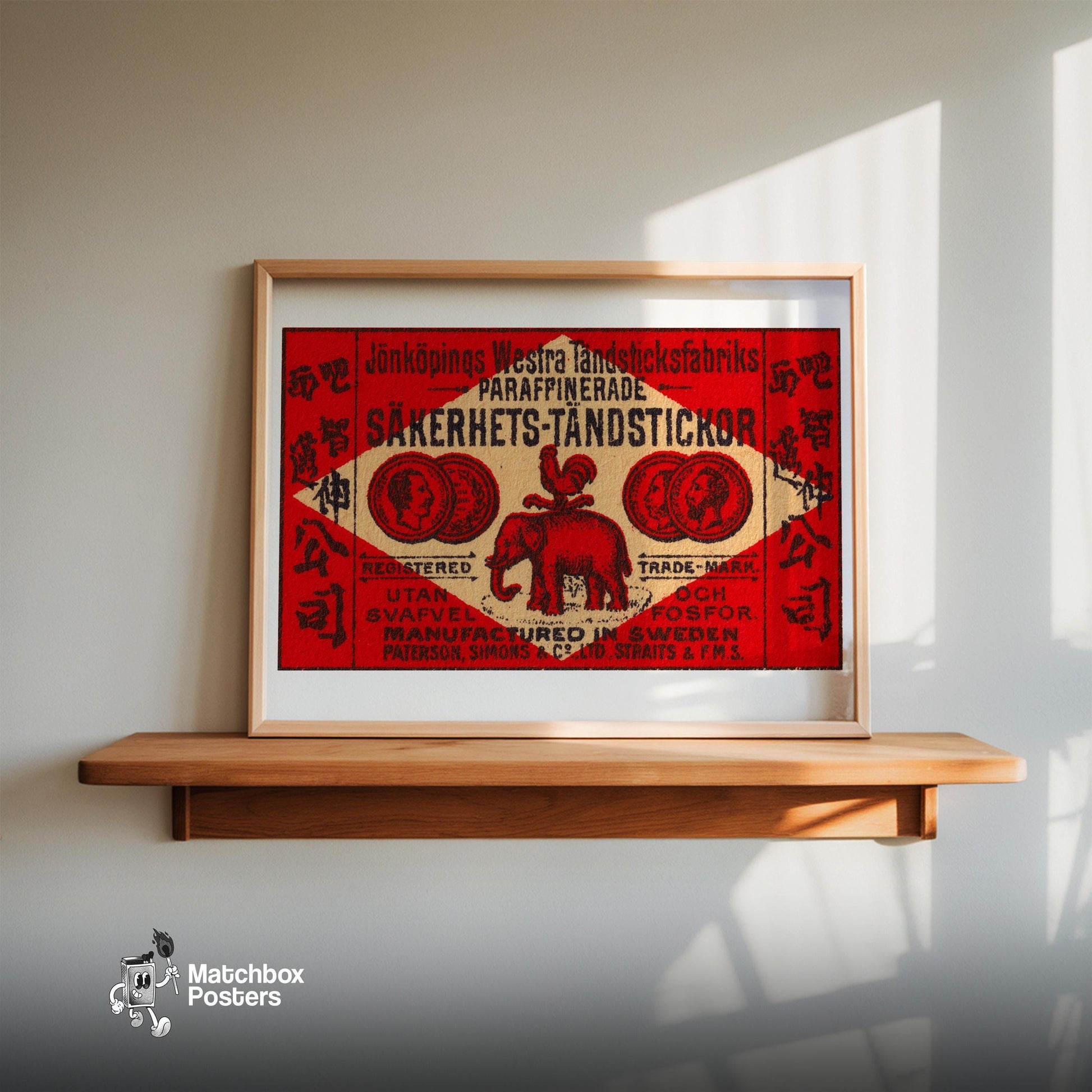 Red Elephant - vintage matchbox label print - size comparison