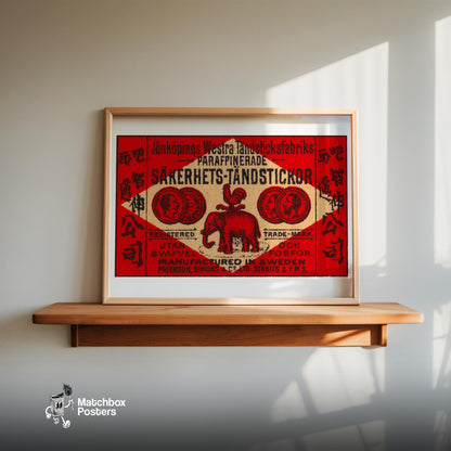 Red Elephant - vintage matchbox label print - size comparison