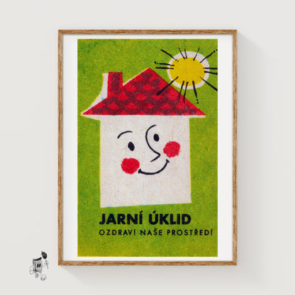 Stylized Smiling Face - vintage matchbox label print