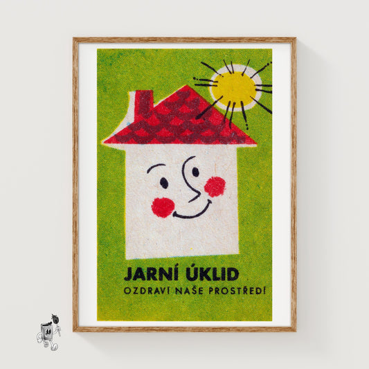 Stylized Smiling Face - vintage matchbox label print