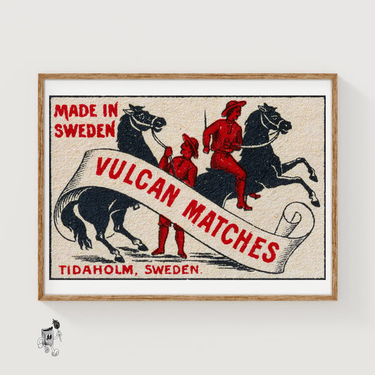 Two Riders - vintage matchbox label print