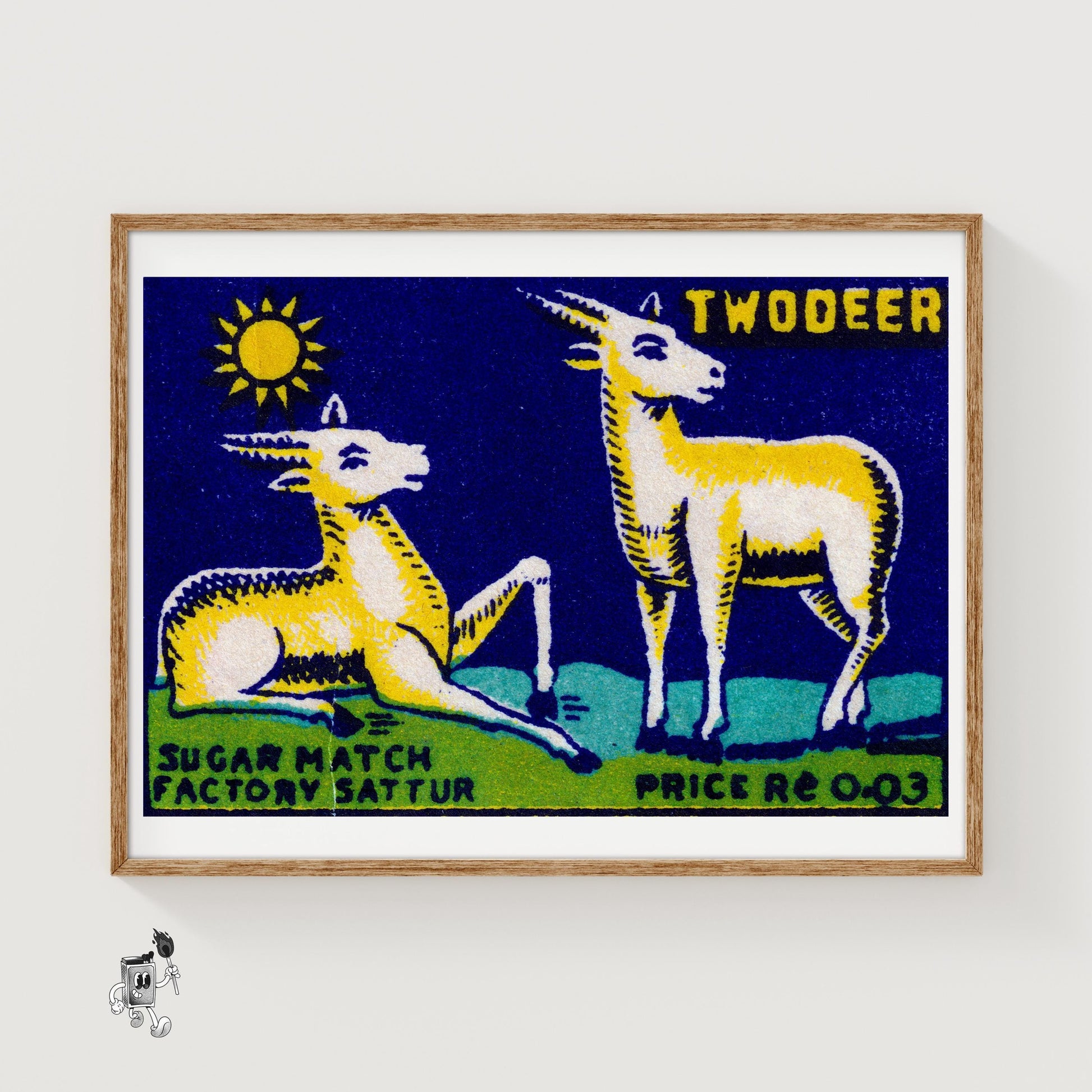 Two Golden Deer - vintage matchbox label print