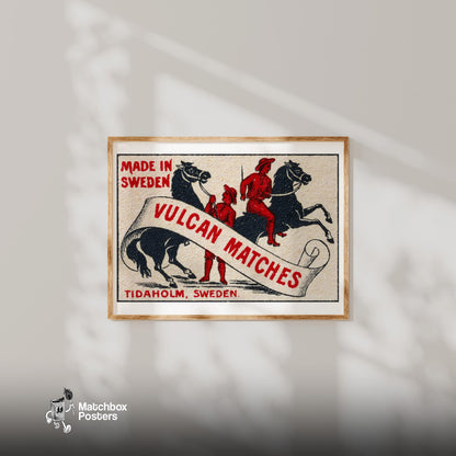 Two Riders - vintage matchbox label print - bedroom mockup