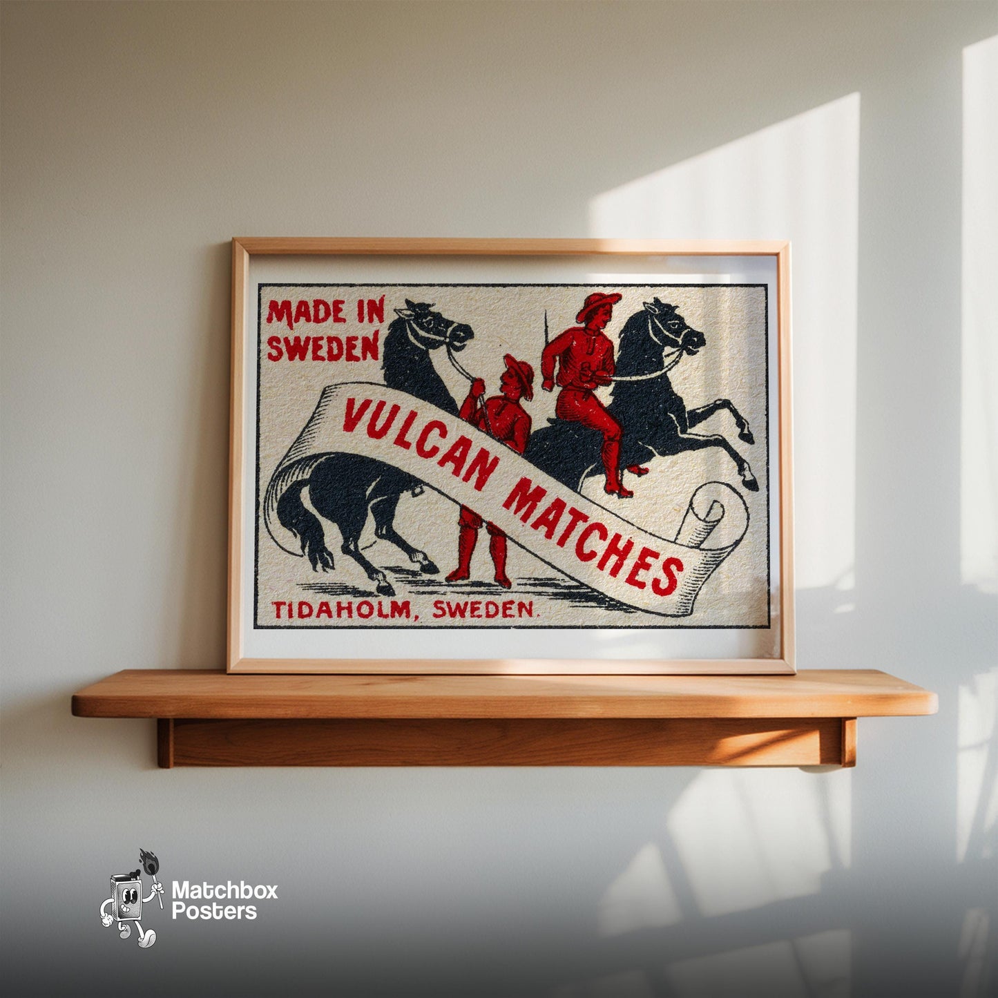 Two Riders - vintage matchbox label print - size comparison