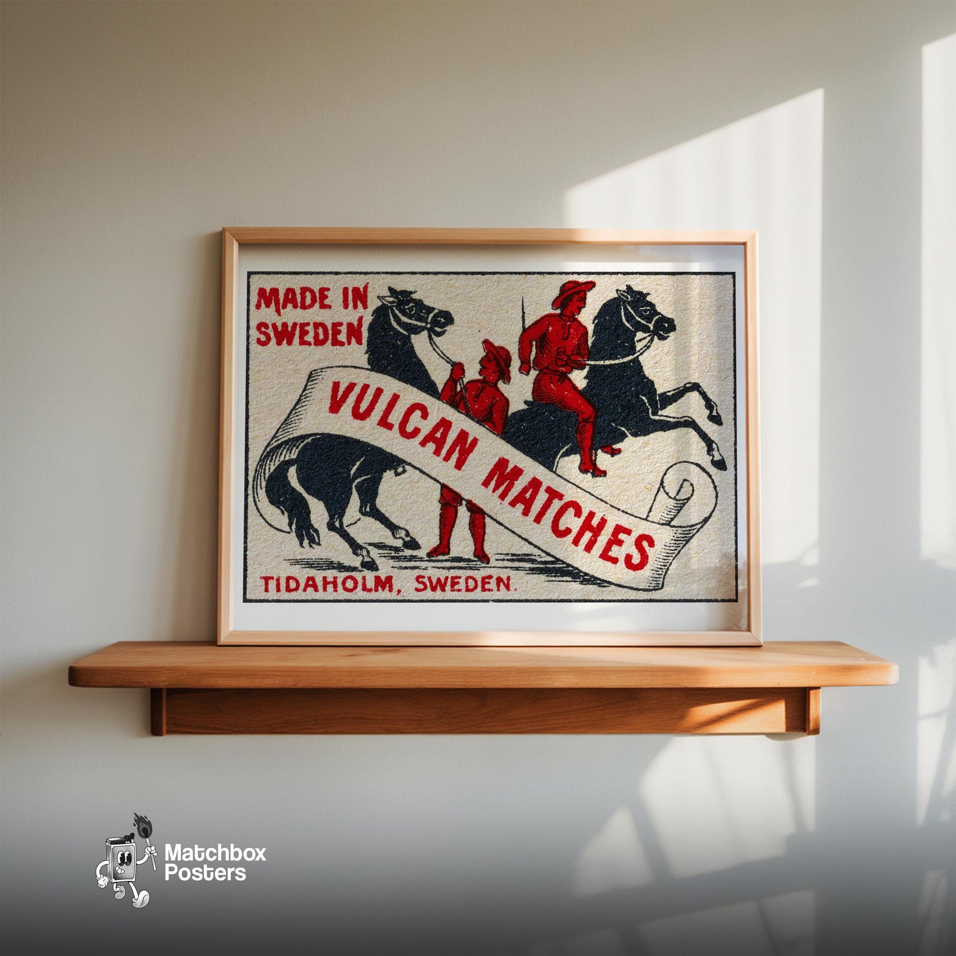 Two Riders - vintage matchbox label print - size comparison