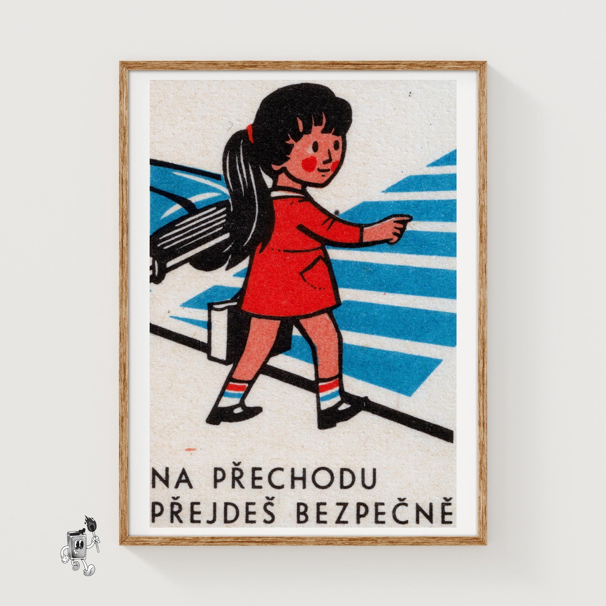 Girl Crossing Street - vintage matchbox label print