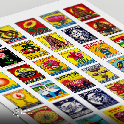 Tamil Collage Print - vintage matchbox label print - close-up detail