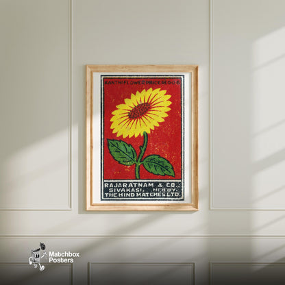Yellow Flower - vintage matchbox label print - bedroom mockup