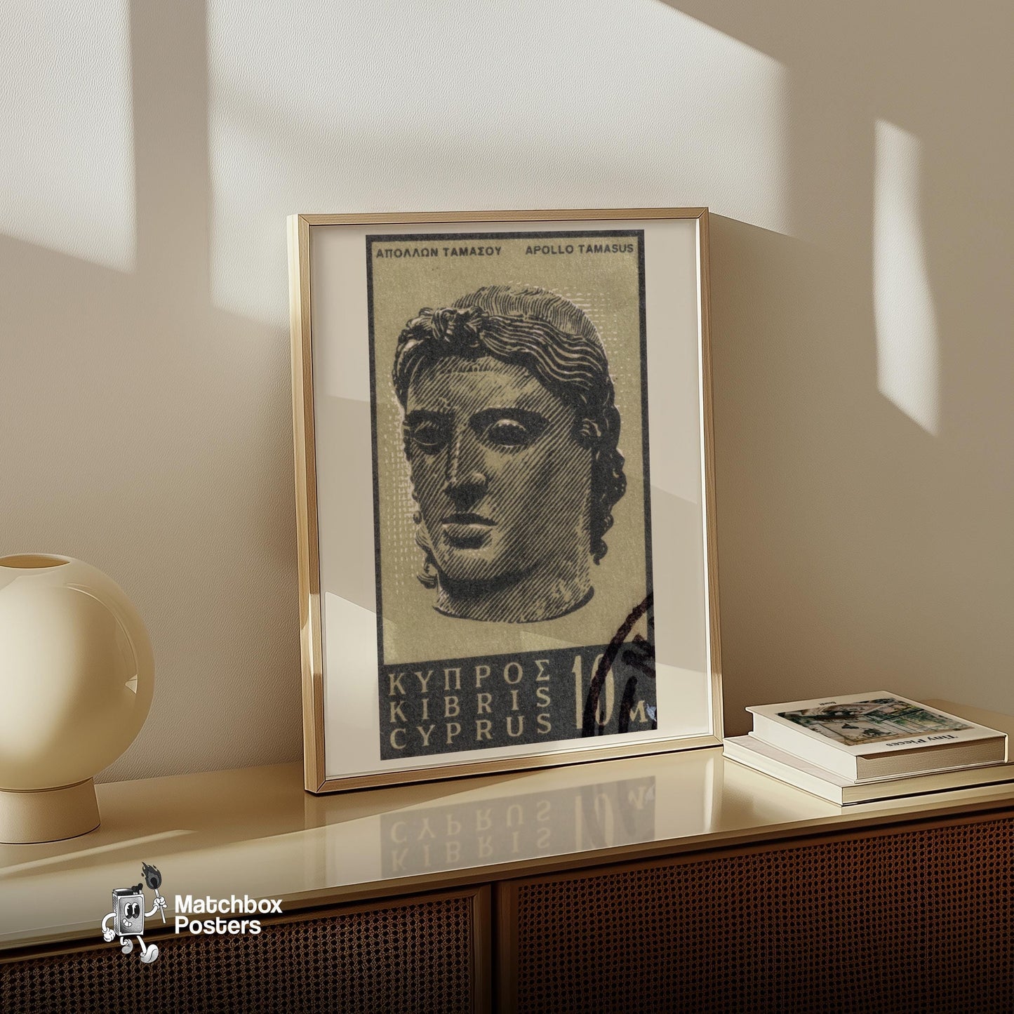 Statue of Apollo - vintage matchbox label print - size comparison
