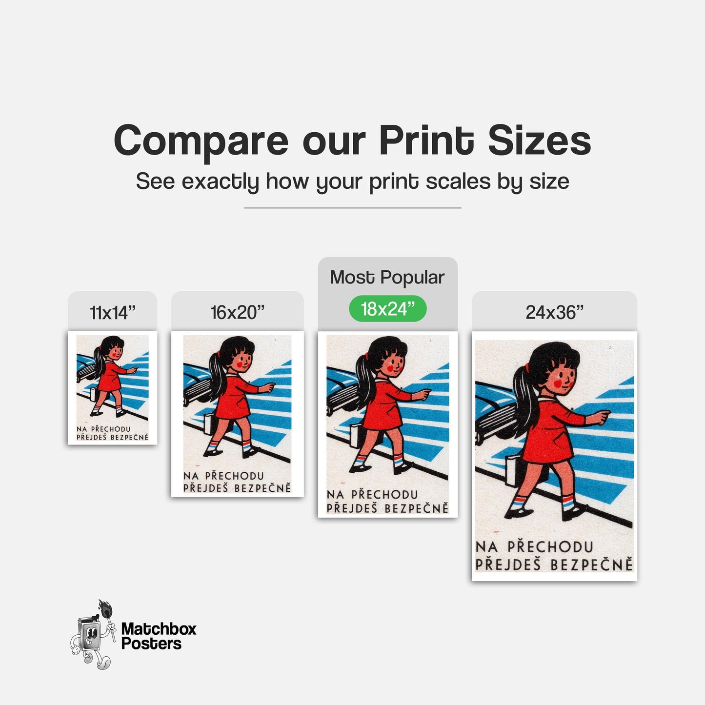 Girl Crossing Street - vintage matchbox label print - gallery wall preview