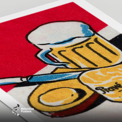 Beer Mug and Cheese - vintage matchbox label print - close-up detail