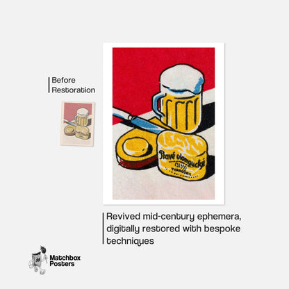 Beer Mug and Cheese - vintage matchbox label print - framed wall art preview
