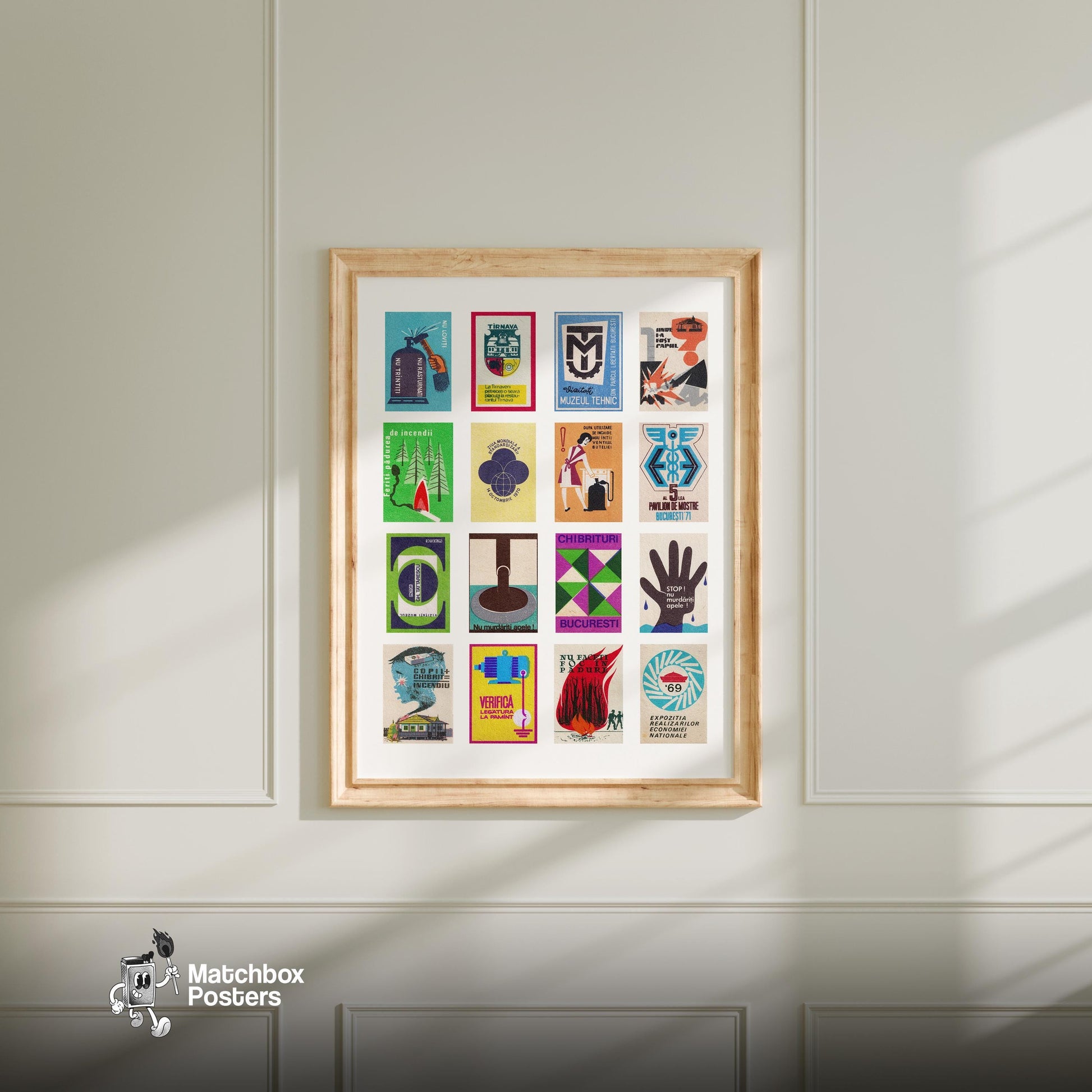 Romanians Collage - vintage matchbox label print - living room mockup