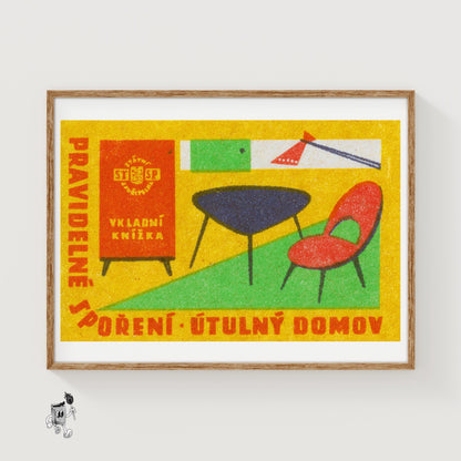 Modern Furniture - vintage matchbox label print
