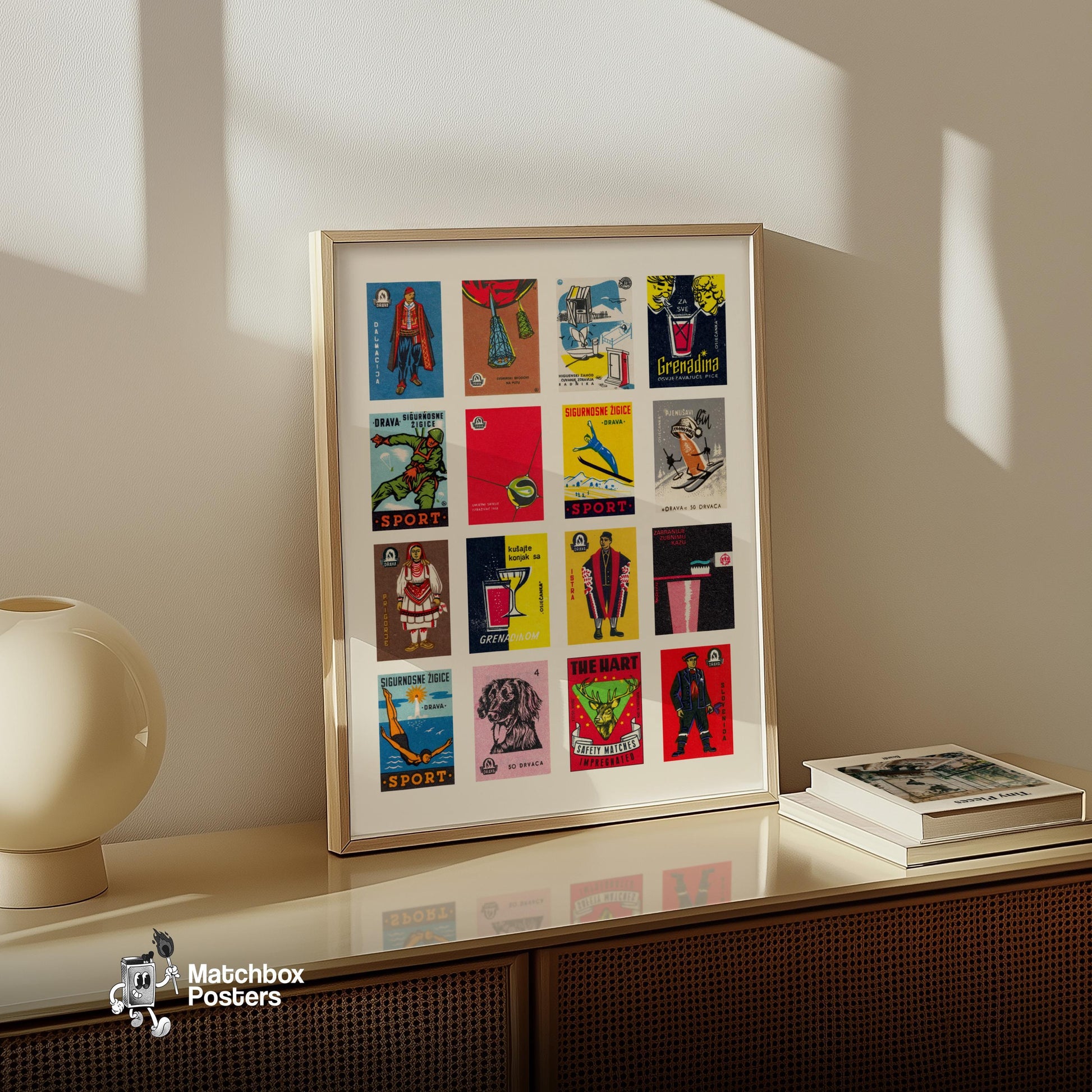 Croatian Collage - vintage matchbox label print - bedroom mockup