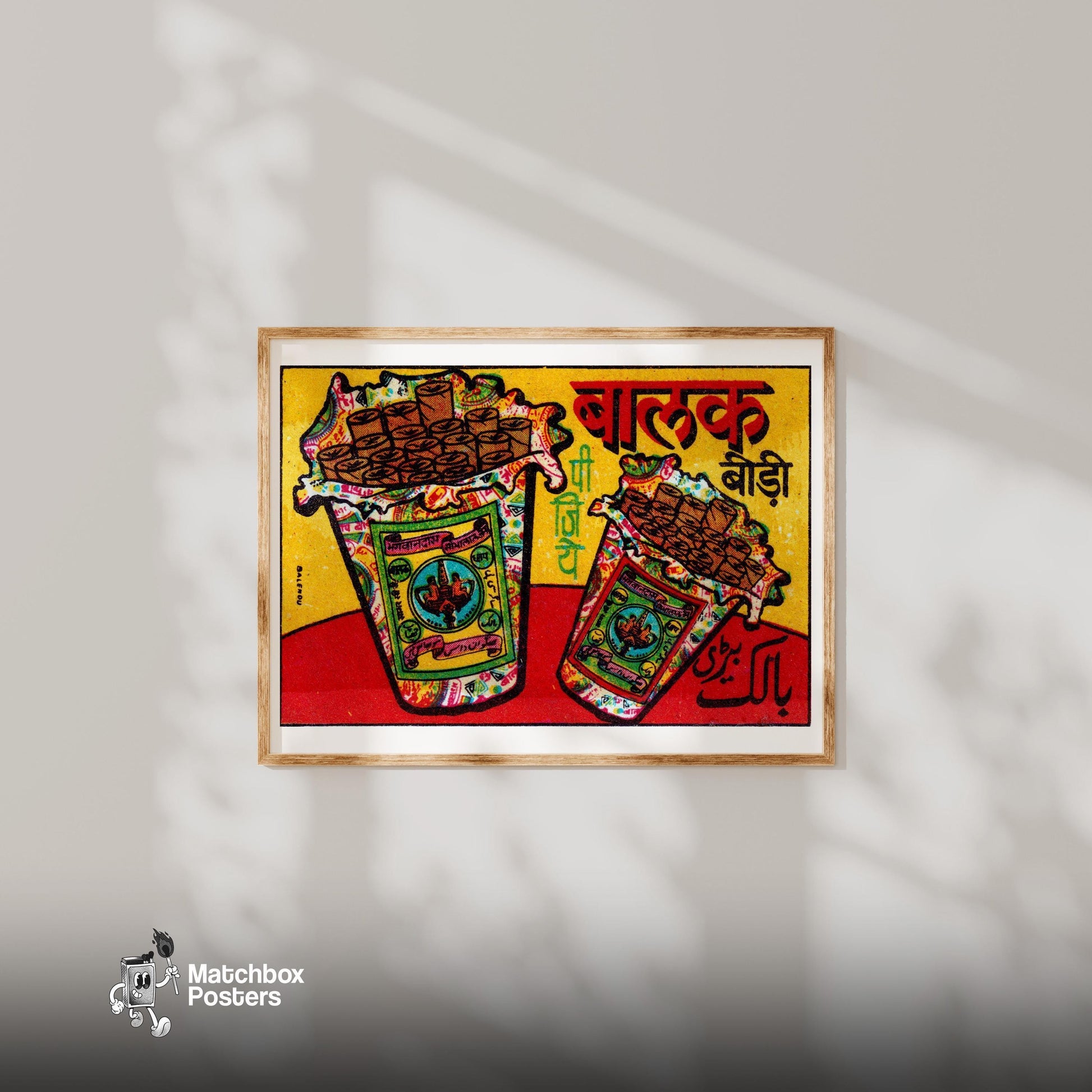 Indian Bidi Pack - vintage matchbox label print - bedroom mockup