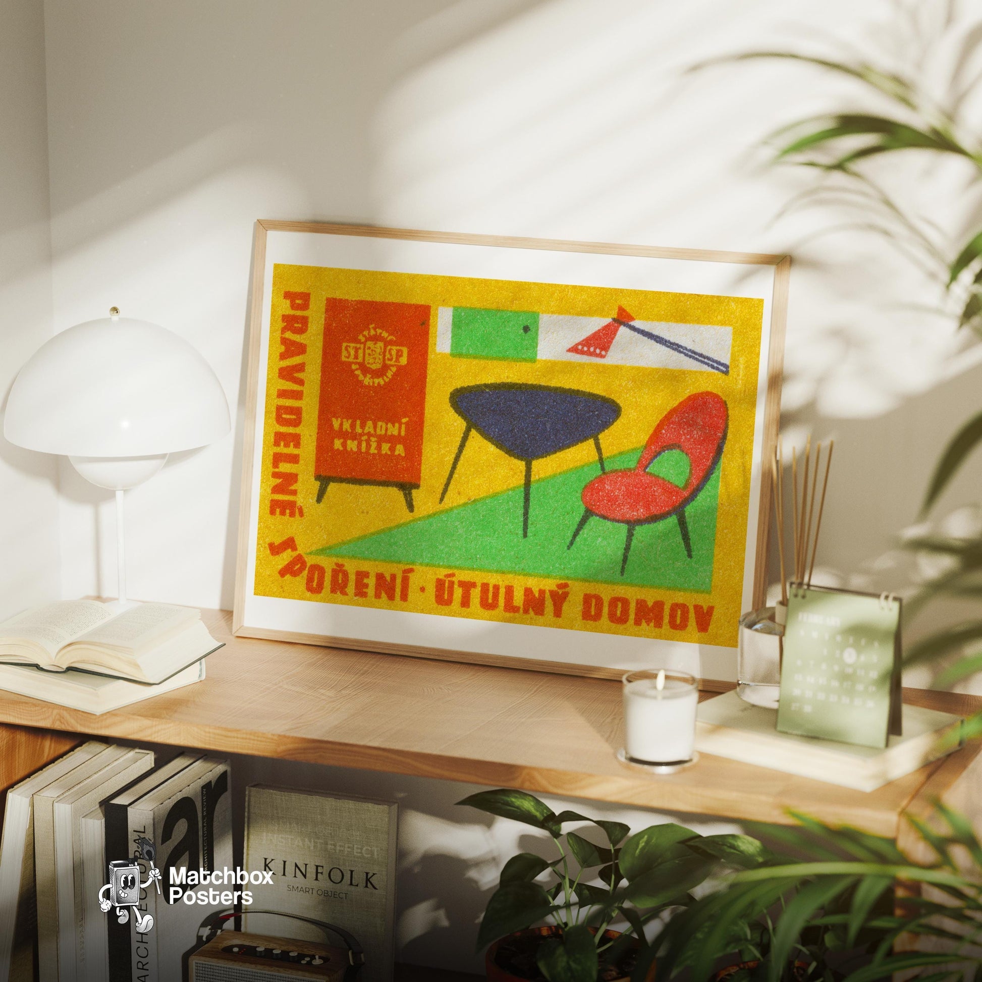 Modern Furniture - vintage matchbox label print - office wall