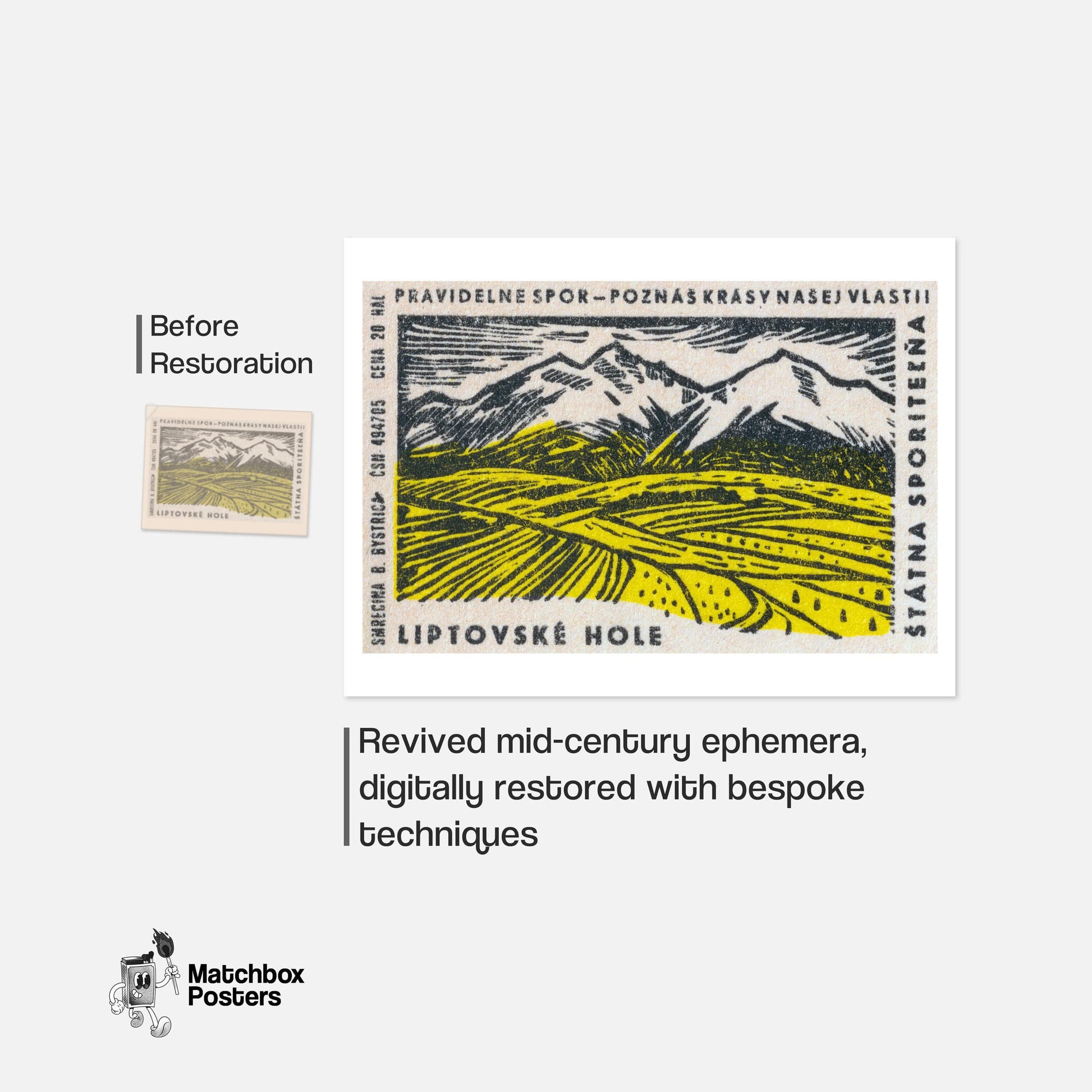 Mountain Range - vintage matchbox label print - framed wall art preview