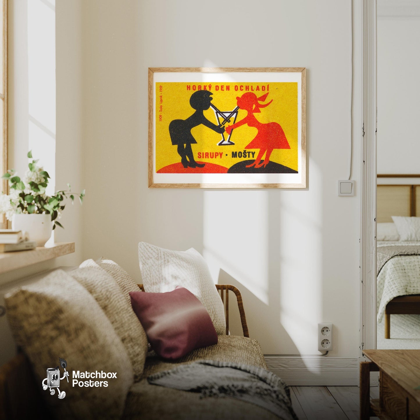 Silhouettes Of A Man - vintage matchbox label print - living room mockup