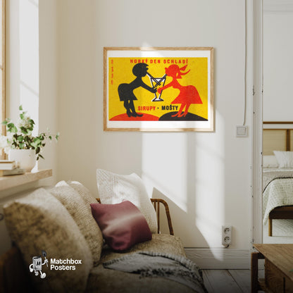 Silhouettes Of A Man - vintage matchbox label print - living room mockup