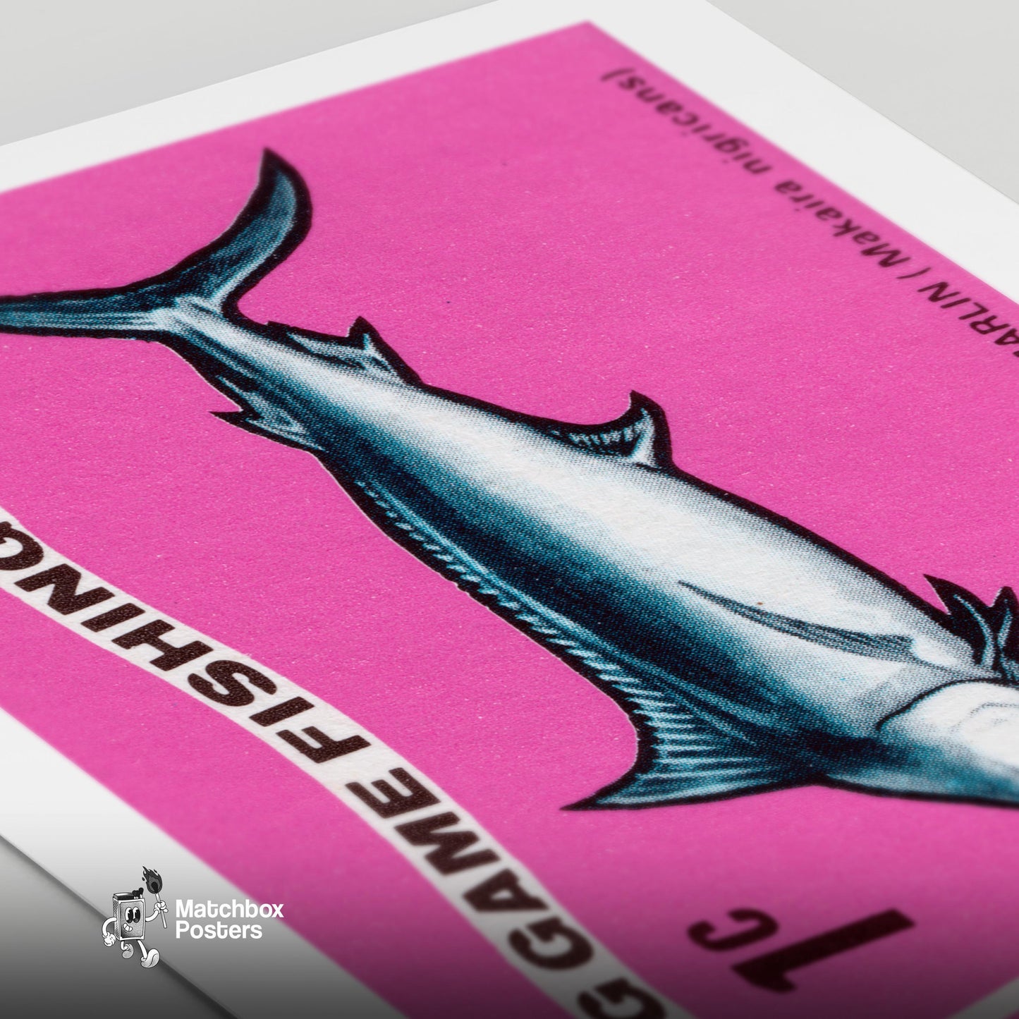 Blue Marlin - vintage matchbox label print - close-up detail