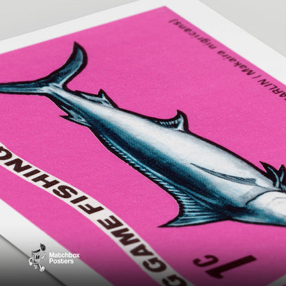 Blue Marlin - vintage matchbox label print - close-up detail