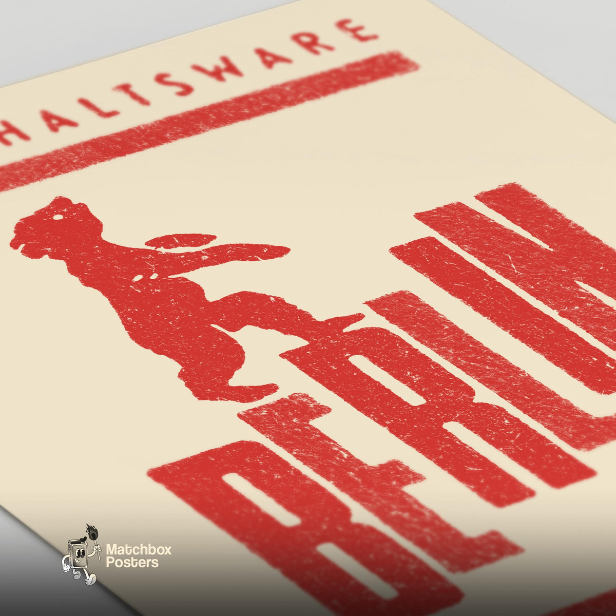 Red bear standing on the word 'BERLIN', close-up of the printed surface. Berlin Bear Vintage German Duotone Poster print