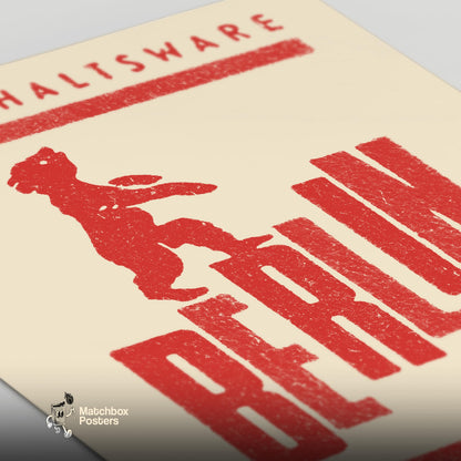 Red bear standing on the word 'BERLIN', close-up of the printed surface. Berlin Bear Vintage German Duotone Poster print