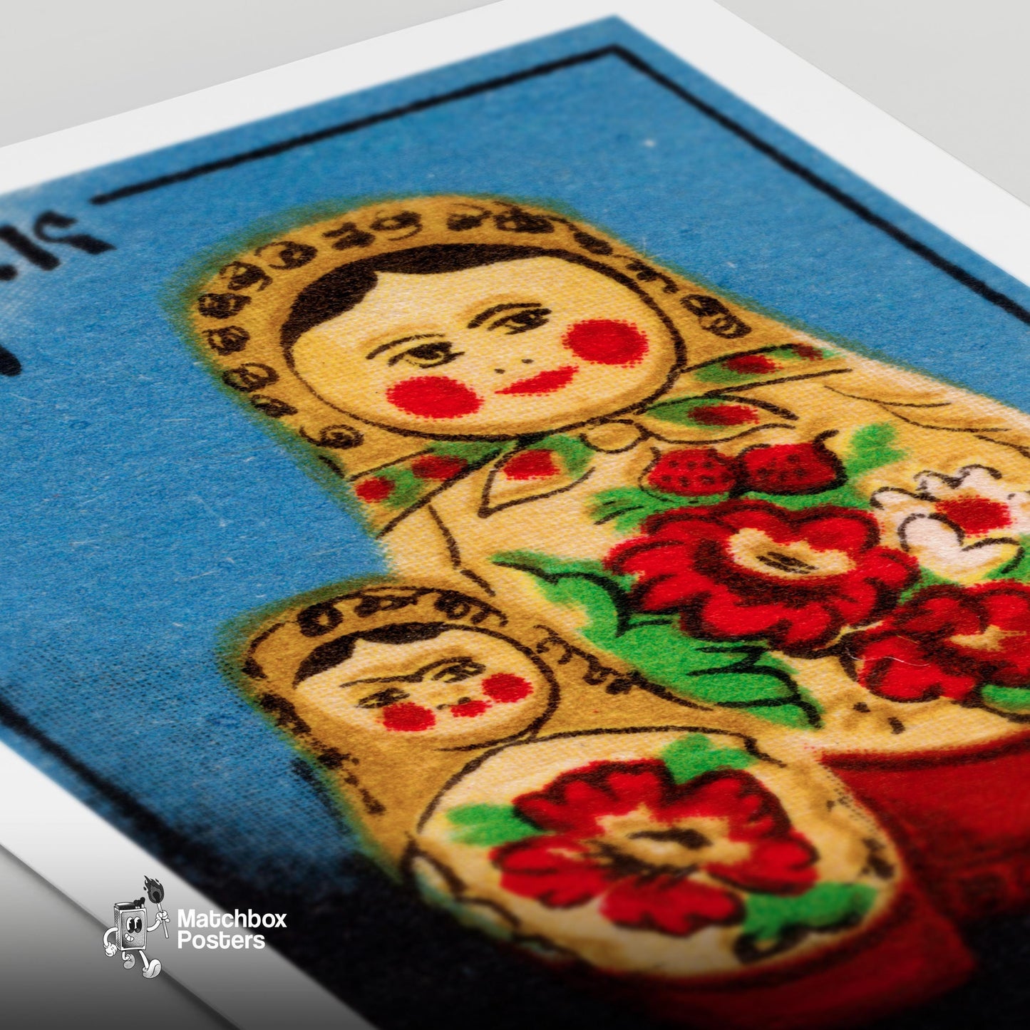 Babushka Doll - vintage matchbox label print - close-up detail