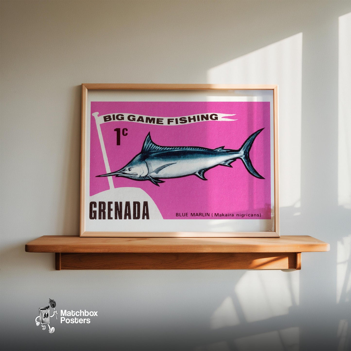 Blue Marlin - vintage matchbox label print - size comparison