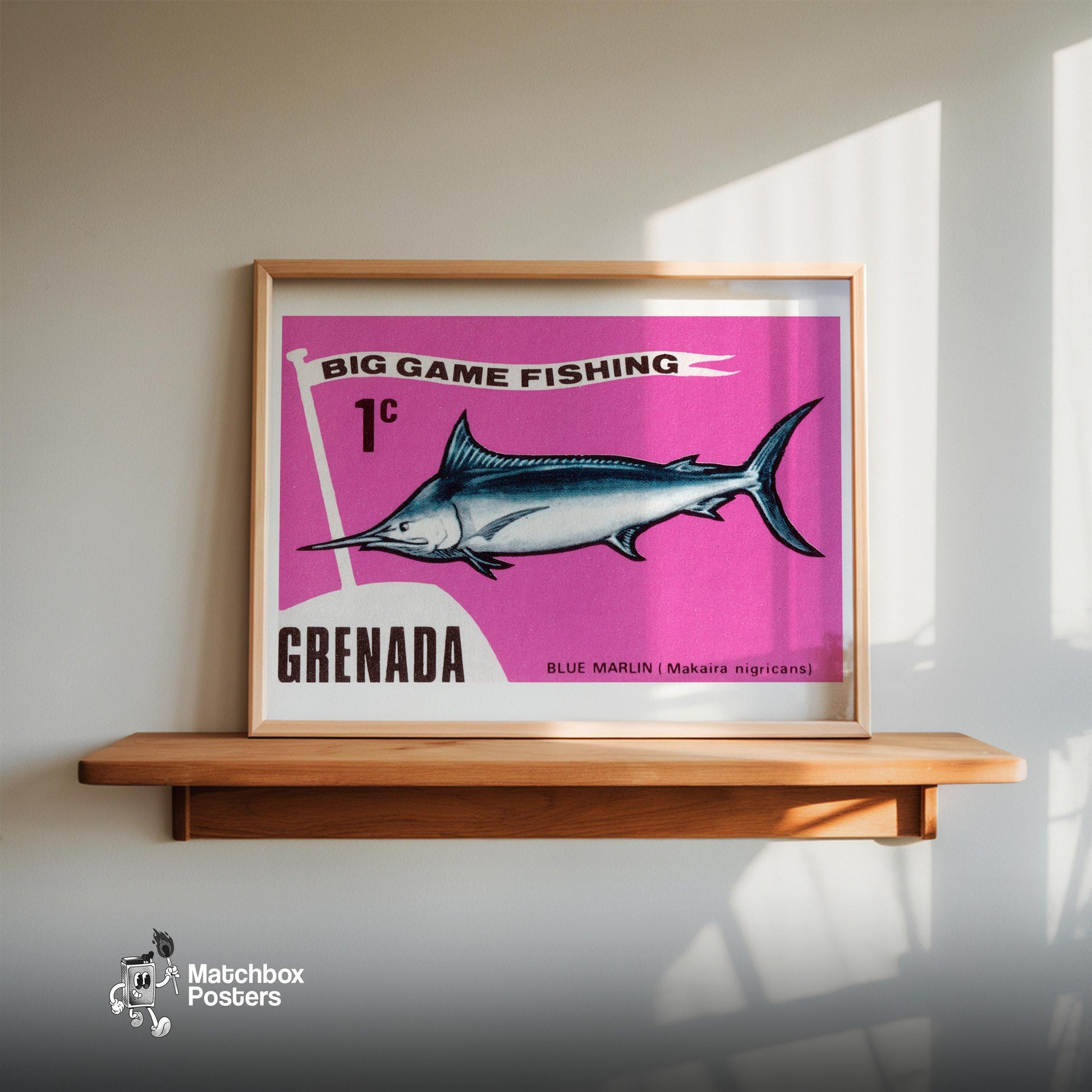 Blue Marlin - vintage matchbox label print - size comparison