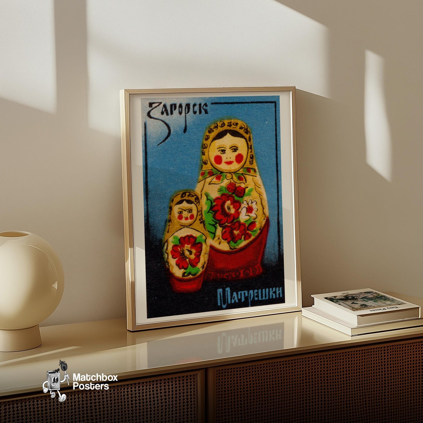 Babushka Doll - vintage matchbox label print - size comparison