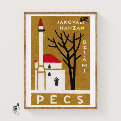 Pecs Church - vintage matchbox label print