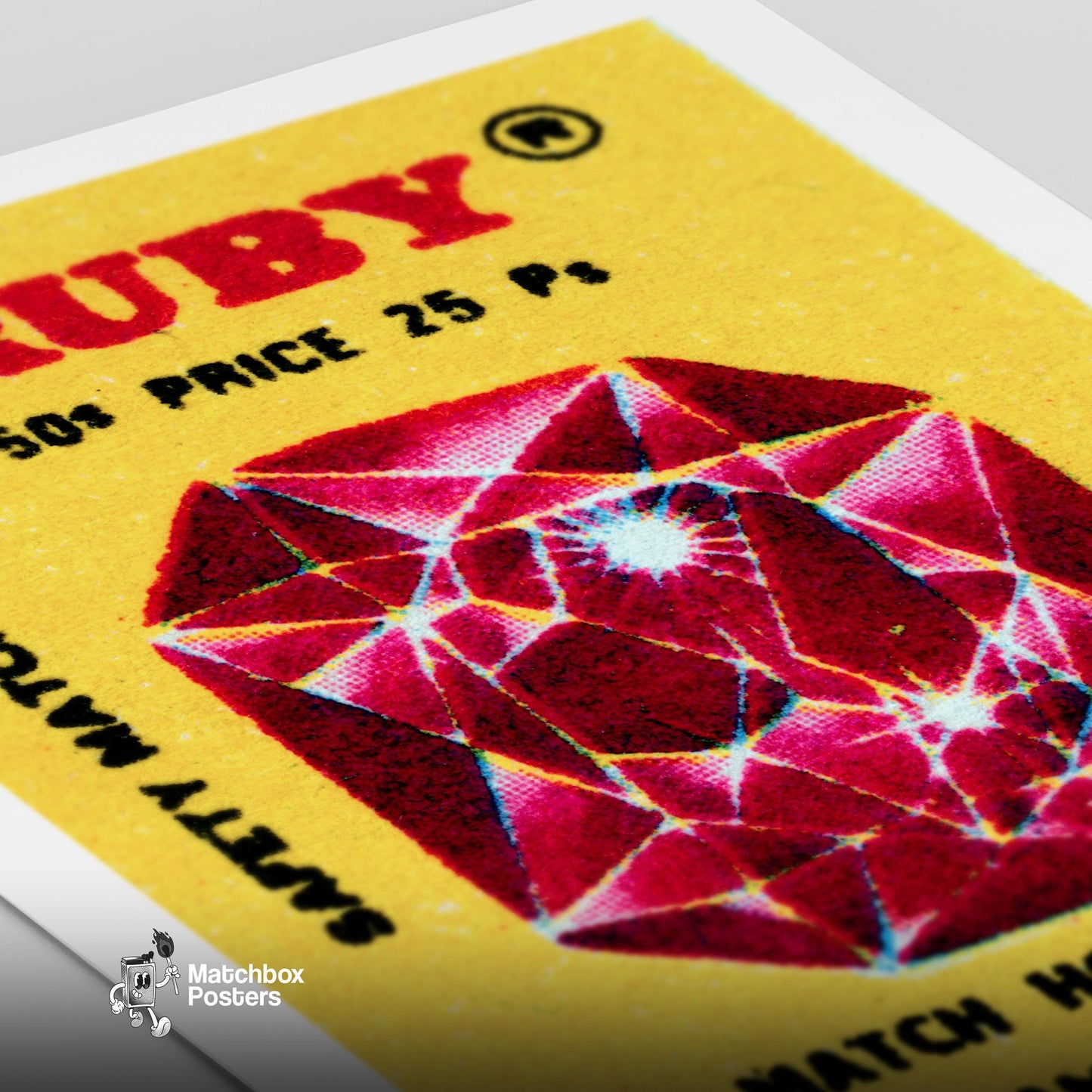 Ruby Gem - vintage matchbox label print - close-up detail