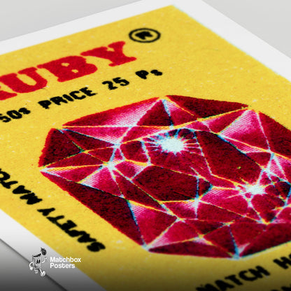 Ruby Gem - vintage matchbox label print - close-up detail